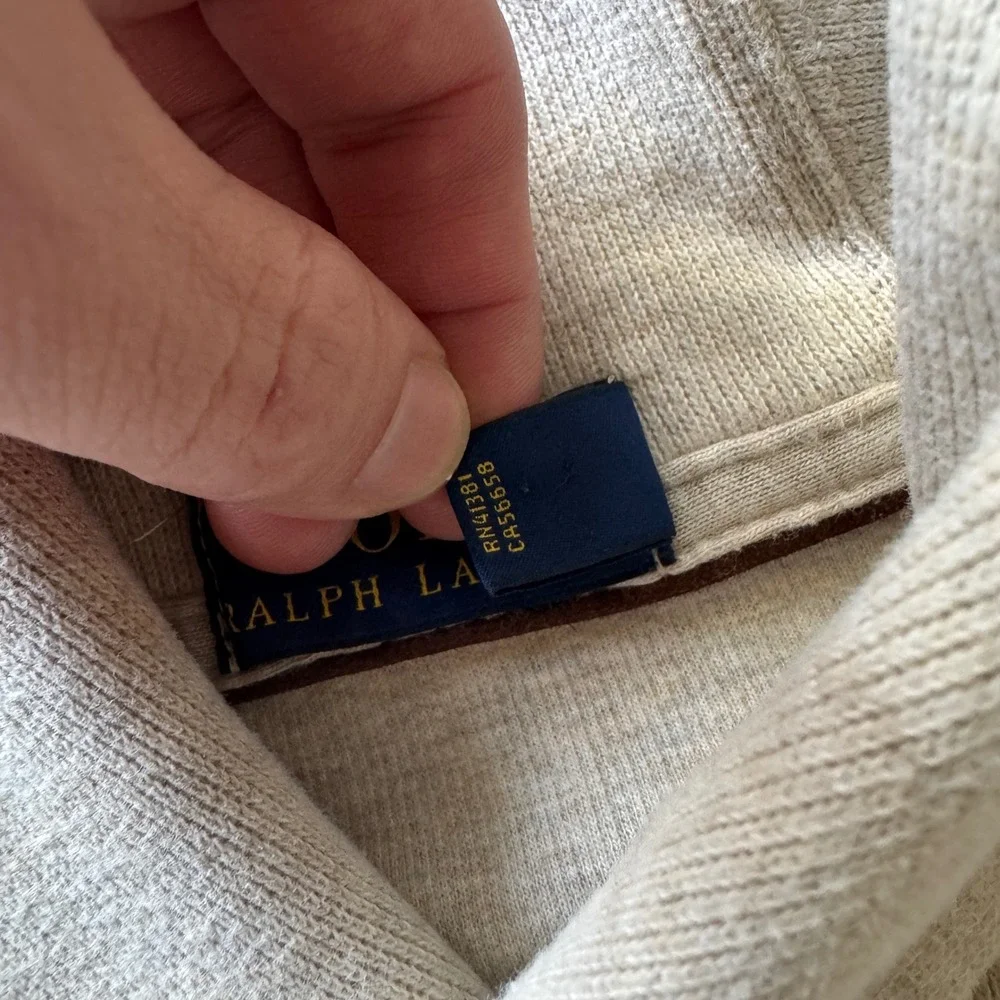 Polo Ralph Lauren Shawl Collar Sweatshirt Men's L Oatmeal‎ Beige Preppy